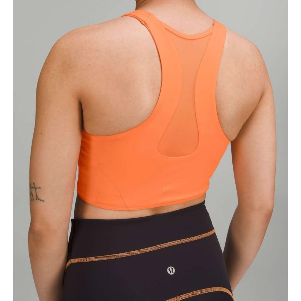 Lululemon High Neck Mesh Back Longline Sports Bra Orange Yoga Training Running 4